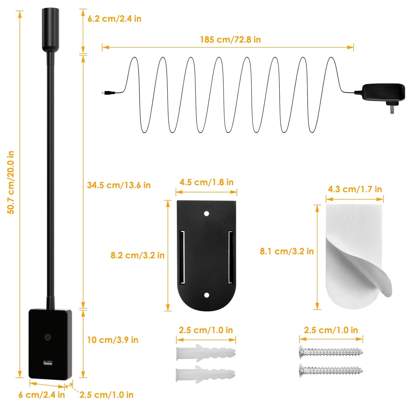 Mounted light with charger, easy and luxurious.
