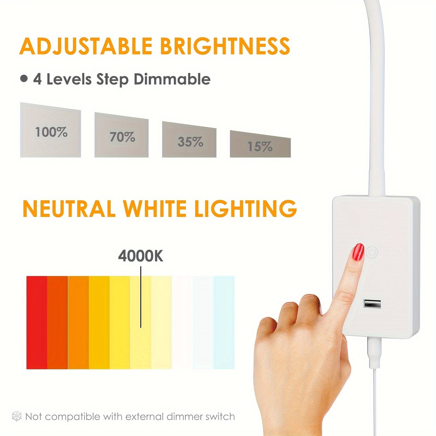 Mounted light with charger, easy and luxurious.