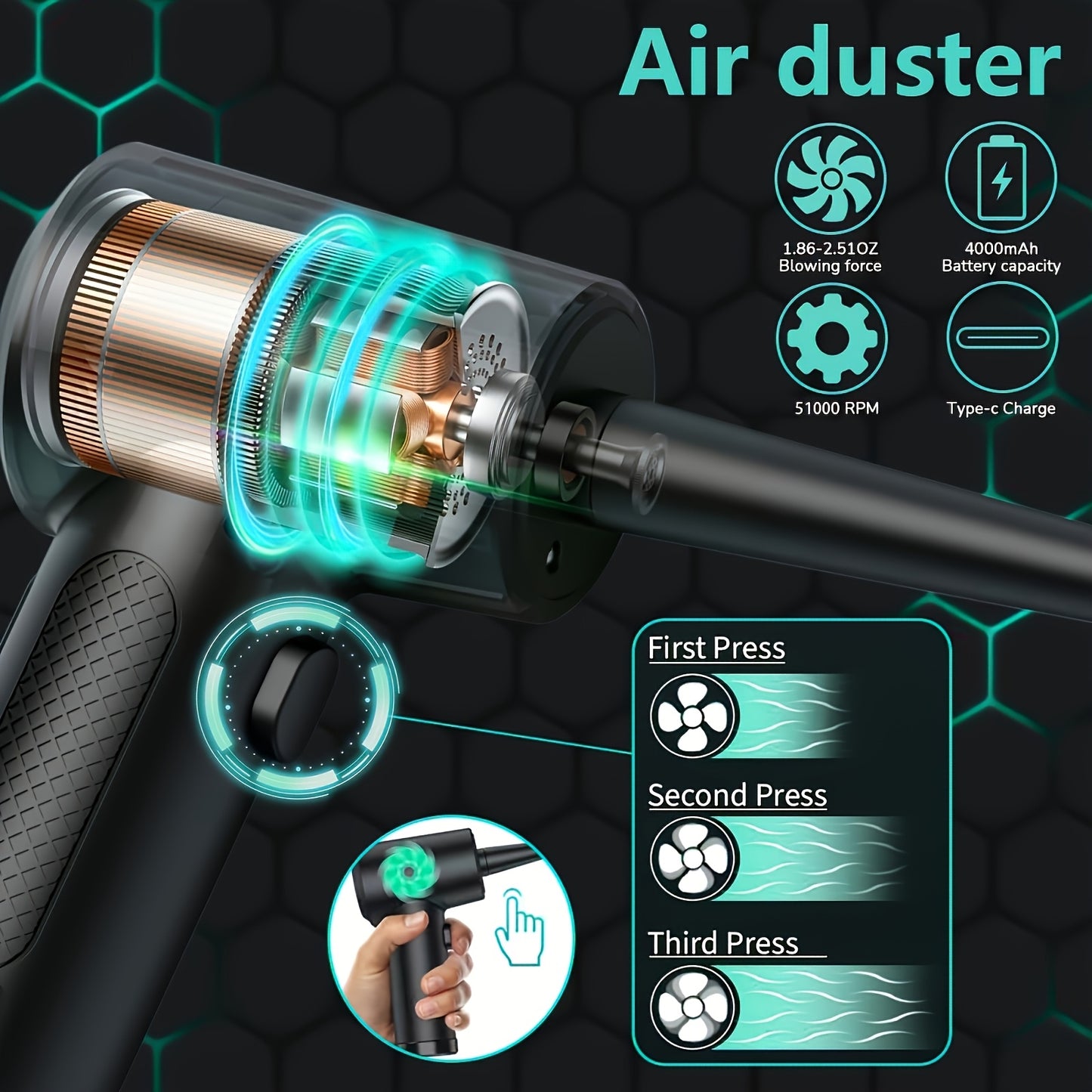 Electric Charging Cordless Blower | Wireless USB Charging. Cleaning, Suitable For Computers, Keyboards, Cameras, Cars, Homes, Offices